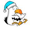 Seagull with pillow and sleepy cap
