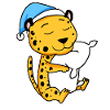Cheetah with pillow and nightcap