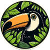 Toucan looking through leaves jungle