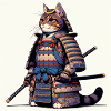 Samurai-Katze mit traditioneller Rüstungsillustration