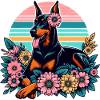 Doberman Retro Pastel Flowers Flowers