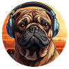 Mops mit Kopfhörer