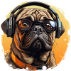 Mops mit Sonnenbrille und Kopfhörer