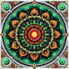 Buntglas-Mandala grün und orange