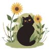 Chat de jardin avec tournesols