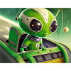 śliczny mały zielony retro vintage kosmita latający UFO