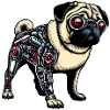 Dog Pug Robot Cyborg Red Eyes