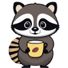 Raccoon with coffee cup
