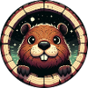 Beaver peeks through wood