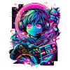 Gamer Controller Anime Synthwave Art