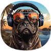 Pug headphones sunglasses vintage