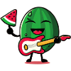 Watermelon playing electric guitar