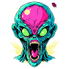Pink Green Angry Cool Alien