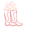 Red Rain Boots and Flowers