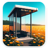 Bus stop in a field.