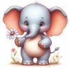 Bébé éléphant avec une fleur
