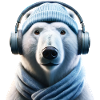 Eisbär mit Kopfhörer und Schal
