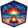 Vibrant campfire by the sea