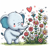 Elephant picking flowers
