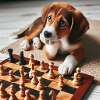 Welpe spielt Schach