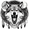 Wolf, moon, dream catcher.