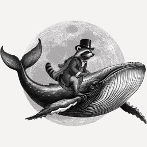 True Moon Love –Ein Waschbär fliegt auf einem Wal