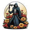 Grim Reaper Flowers Illustration