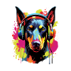 Bunter Dobermann mit Kopfhörer