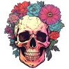 Human Skull & Flowers 3