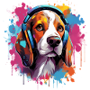 Bunter Beagle mit Kopfhörer Farbspritzer
