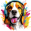 Bunter Beagle mit Kopfhörer Farbspritzer