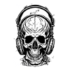 Totenkopf mit Kopfhörern
