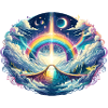Dream world with rainbow and starry sky