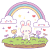 Cute bunny under a rainbow