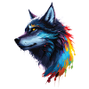Loup aquarelle arcenciel éclaboussé