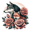 Wolf und Fuchs mit Blumen