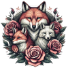 Wolf mit Fuchs und Blumen