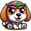 Mardi Gras Beagle: Hund mit Maske und Perlen