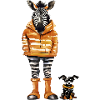 Zebra im orangen Parka
