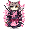 Samurai Cat & Cherry Blossoms #7