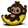 Amigurumi monkey chilling on banana