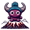Amigurumi monster on a volcano