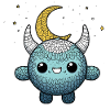 Smiling amigurumi monster with moon