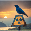 Atomkraftschild mit schöner Landschaft