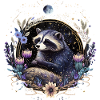 Little Raccoon, Moon, Flowers, Stars, Animals,