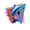 Bunter Delfin mit Blumen