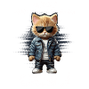 Katzenheld in Lederjacke & Sonnenbrille