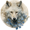 Weißer Wolf mit Art-déco-Blumen