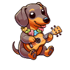 Cute Dachshund playing Guitar