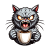 Gray cat with coffee